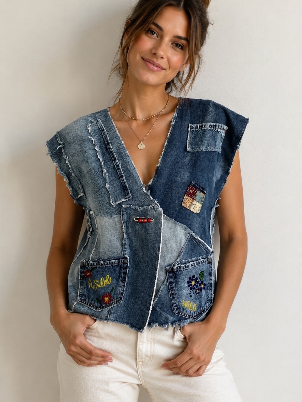 Handcrafted Upcycled Denim Vest Top OS